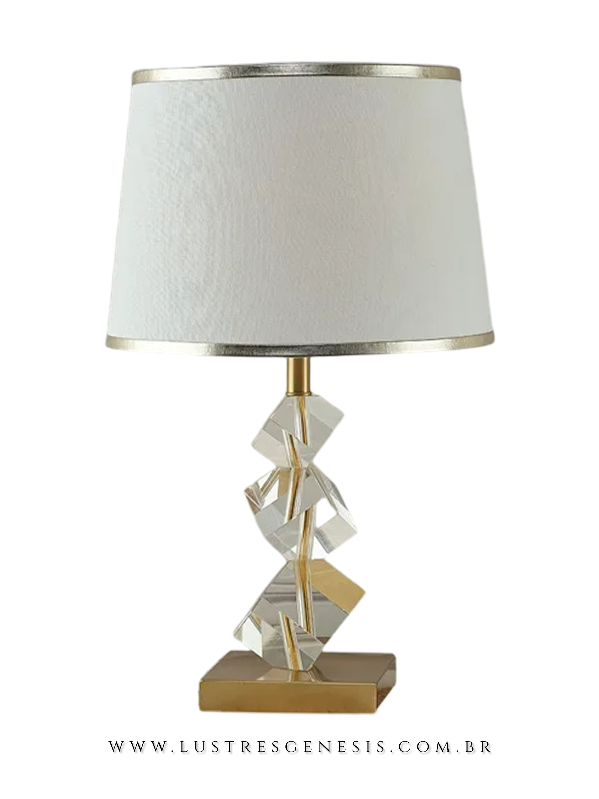 Abajur de Cristal Athena Dourada com Cúpula Branca